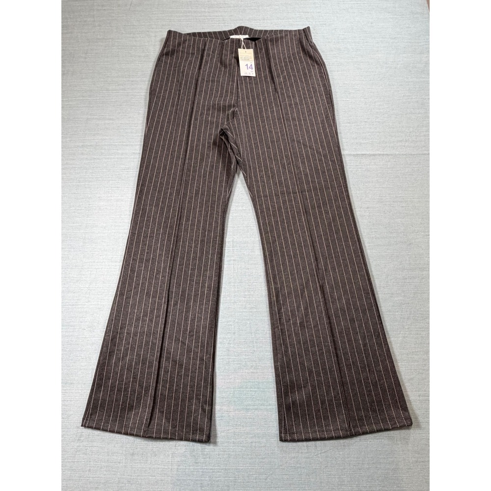 Primark Cares Womens Grey Pinstripe Wide Leg Trousers Size 14 NWT 991116510